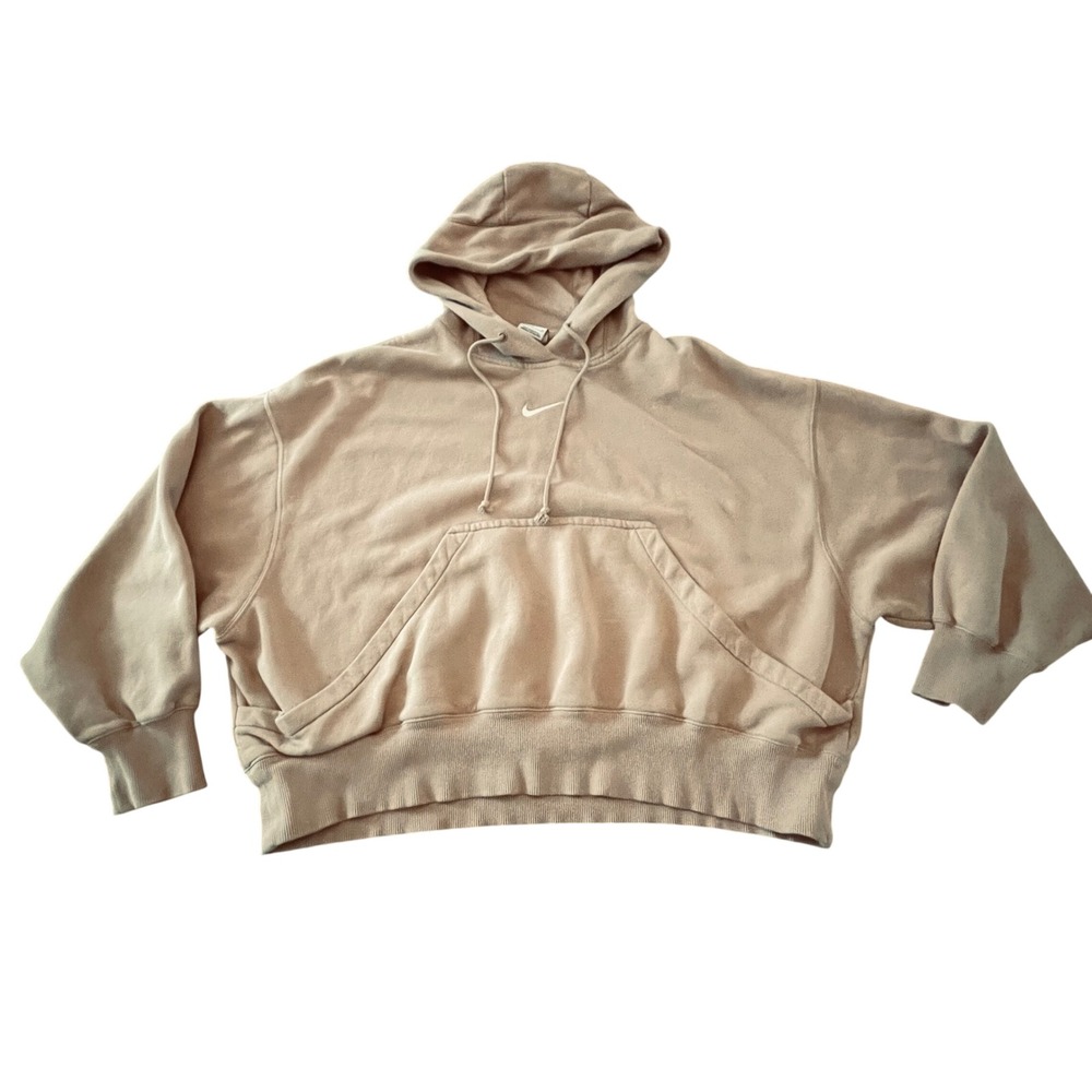 Nike Sportswear Essential Oversized Fleece Hoodie Tan Beige Small DJ7668-200